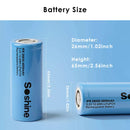 Soshine 26650 4000mAh battery inserted into high-power flashlight with battery indicator