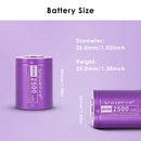 Precise dimension diagram of StoveFire 26350 battery showing a diameter of 26mm and a height of 35mm, ensuring a perfect fit for standard 26350 battery compartments