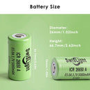 Mechanical dimensions of SwisLight ICR26650A 20A Flat Top and Button Top battery.