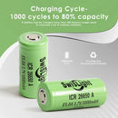 SwisLight ICR26650A 5000mAh battery cycle life and discharge capacity test chart.