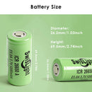 Technical size dimensions of SwisLight ICR26650A 5000mAh battery (Flat and Button Top).