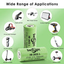 SwisLight INR26650A 21A battery powering a high-drain 26650 EDC flashlight and DIY spot welder.