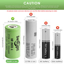 SwisLight INR26650A 7000mAh battery terminal options: Flat, Large Button, and Small Button Top.
