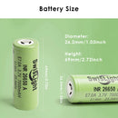 Size dimensions of SwisLight INR26650A 7000mAh protected Flat and Button Top batteries.