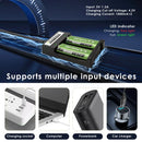Universal smart charger showing multiple connection interfaces and compatibility