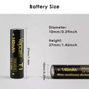 Vapcell 10370 battery resting on a fingertip to show incredible small size