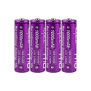 Four Vapcell 14500 1000mAh 10A batteries in storage case