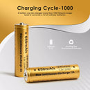 Close-up of Vapcell 14500 650mAh LiFePO4 button top cell showing specs