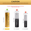 Infographic showing LiFePO4 safety, 2000 cycles, and 2A discharge for Vapcell 14500