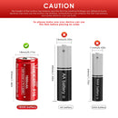 Vapcell F16 18350 battery flat top and button top comparison showing positive terminal types