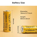 Flat top and button top variants of VAPCELL 18500 2200mAh side by side