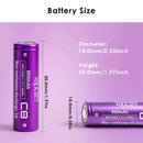 Flat top Vapcell C8 battery next to AA alkaline for size comparison