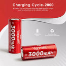 Close up of Vapcell D30 IFR26650 cell showing printed specifications 3000mAh 3.2V 50A