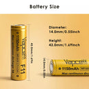 Vapcell F11 14430 beside a standard 14500 battery showing length difference