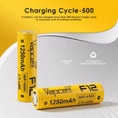 Vapcell F12 battery wrap with 1250mAh and 3A printed in white