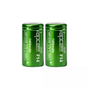 Two Vapcell F14 18350 1400mAh high capacity flat top batteries in package