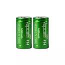 Two Vapcell F14 18350 1400mAh high capacity flat top batteries in package