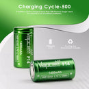 Close-up of Vapcell F14 18350 battery showing 1400mAh specs