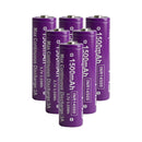 Vapcell F15 14500 rechargeable Li-ion battery 1500mAh 3.7V 3A button top, 6 pack, for flashlights, electric toothbrushes, and small electronics.