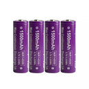 Four Vapcell F15 14500 1500mAh batteries with both flat and button top options shown