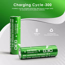 Side profile of Vapcell G30 18650 3000mAh battery showing flat top terminal and standard size