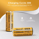 Single Vapcell G53 26650 battery with 5300mAh 20A printed specs on green wrap