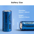 Vapcell G60 32700 battery compared to 26650 and 18650 cells for size reference