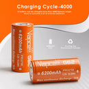 Close-up of Vapcell IFR32700 G62 cell showing 6200mAh 30A printed specs and flat top