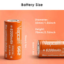 Vapcell G62 32700 battery compared to 26650 and 18650 cells for size reference