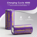 Close-up of Vapcell IFR32700 G64 cell showing 6400mAh 30A specs and flat top terminal