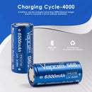 Close-up of Vapcell IFR32700 G65 cell showing 6500mAh 30A printed specs and flat top