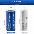 Infographic highlighting LiFePO4 safety, 4000 cycle life, and 30A high drain for Vapcell G65