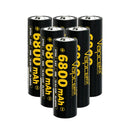 Vapcell G68 21700 rechargeable Li-ion battery 6800mAh 12.5A high capacity button top, 6 pieces, for flashlights, power banks, and DIY battery packs.