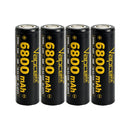 Vapcell G68 21700 rechargeable Li-ion battery 6800mAh 12.5A high capacity flat top, 4 pieces, for flashlights, power banks, and DIY battery packs.