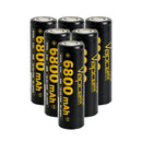 Vapcell G68 21700 rechargeable Li-ion battery 6800mAh 12.5A high capacity flat top, 6 pieces, for flashlights, power banks, and DIY battery packs.