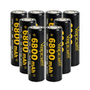 Vapcell G68 21700 rechargeable Li-ion battery 6800mAh 12.5A high capacity flat top, 8 pieces, for flashlights, power banks, and DIY battery packs.