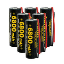 Vapcell G68 21700 rechargeable Li-ion battery 6800mAh 12.5A high capacity pre-wired with leads, 6 pieces, for flashlights, power banks, and DIY battery pack assembly.