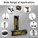 Vapcell G68 21700 6800mAh rechargeable battery in real-world applications including high-performance flashlights, power banks, and DIY battery packs.