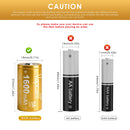 Vapcell H16 18350 battery flat top and button top comparison showing positive terminal types for different devices