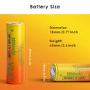 Four Vapcell IMR18650 3600mAh 35A batteries arranged in a row – bulk pack for vape mods and flashlights