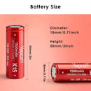 VAPCELL 15A 18500 battery next to a standard 5A 18500 cell