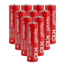 Vapcell K10 14500 1000mAh 3.7V 10A high-drain Li-ion battery 10-pack with Button Top terminal (adds ~2mm length). A+ grade, true capacity for compact flashlights and DIY battery packs.