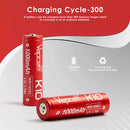 Vapcell K10 14500 battery with red wrap showing 1000mAh 10A specs