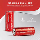 Vapcell K54 26650 battery showing 5400mAh and 15A specifications printed on wrap