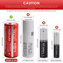 Vapcell K54 26650 battery next to a smaller 18650 cell to show size