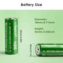 Vapcell N26 18500 battery dimensions diagram showing 18.2mm diameter and 49.0mm height specifications
