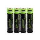 Four Vapcell P1054A 10440 540mAh USB-C rechargeable button top batteries in box