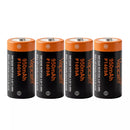 Four Vapcell P1609A 16340 950mAh Li-ion batteries in packaging