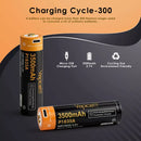 Side profile of Vapcell P1835A 18650 3500mAh USB rechargeable battery showing Micro-USB port and button top