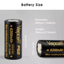 Vapcell P62 32700 battery compared to 26650 and 18650 cells for size reference